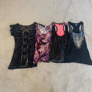 BKE Women's Mixed Tank & Short Sleeve Tops - Black, Purple, Pink